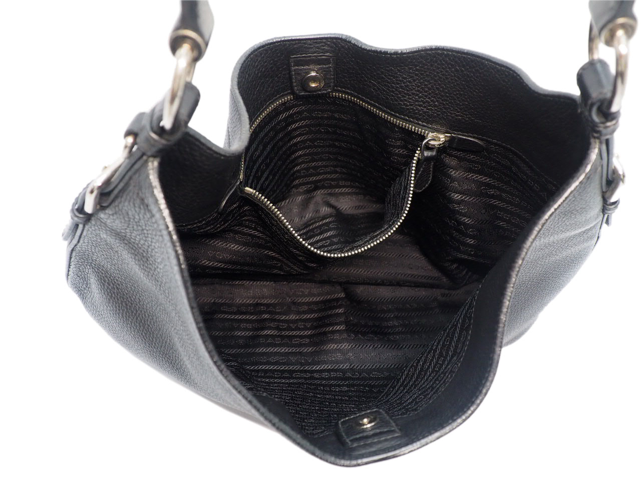 Prada BR3349 Black Vitello Daino Hobo Shopping Shoulder Bag - Image 8