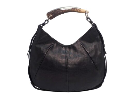 YSL Saint Laurent Black Buffalo Calf Leather St Tropez Medium Mombasa Buffalo Horn Bag