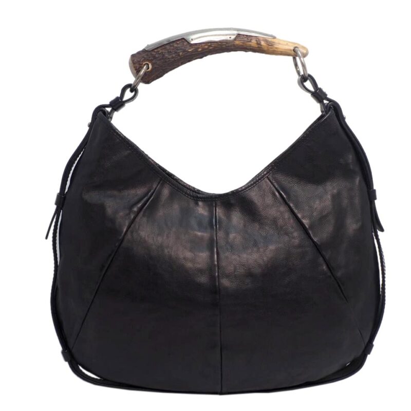 YSL Saint Laurent Black Buffalo Calf Leather St Tropez Medium Mombasa Buffalo Horn Bag