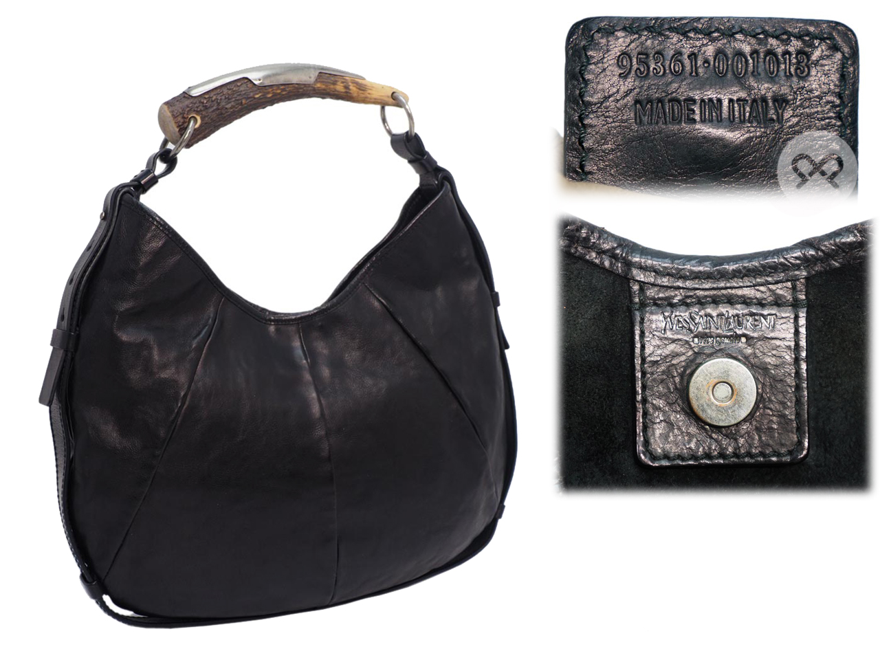 YSL Saint Laurent Black Buffalo Calf Leather St Tropez Medium Mombasa Buffalo Horn Bag - Image 2