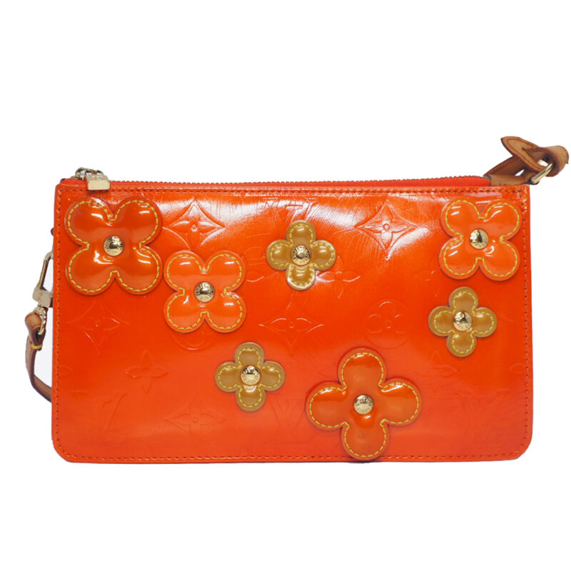 Louis Vuitton M92247 Flower Motif Orange Sunset Monogram Vernis Lexington Fleurs Pochette Bag/ Accessories Pouch (VI1001)