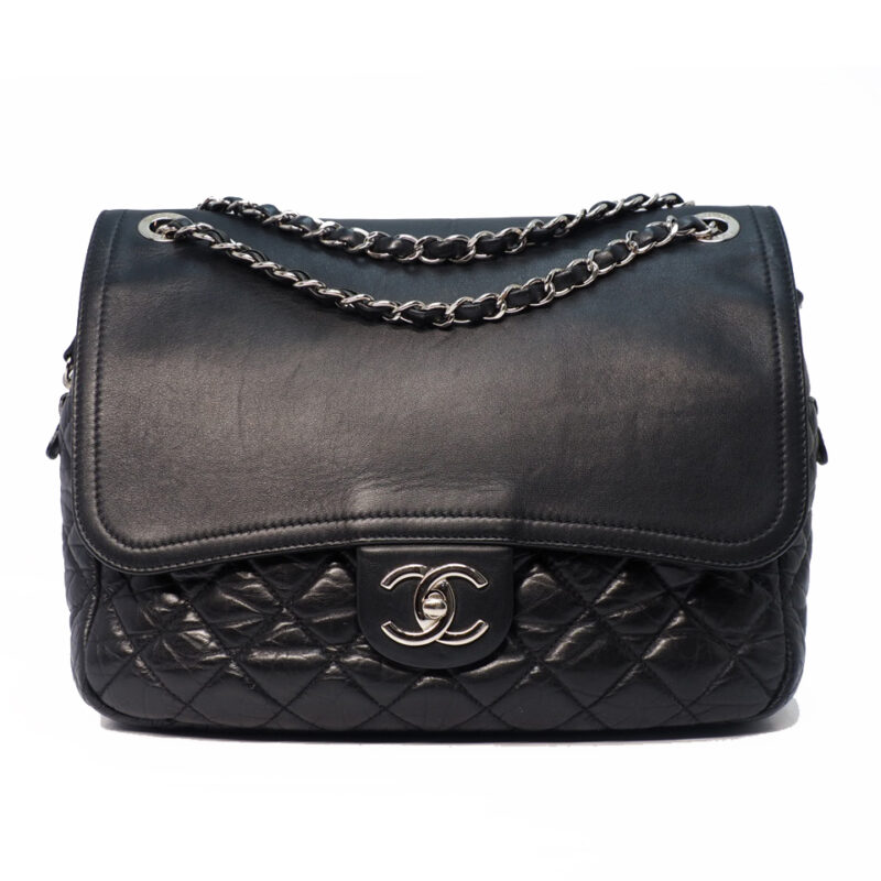 Chanel 15516040 Black Calf Quilted Jumbo Zip Flap Shoulder/ Cross Body Bag