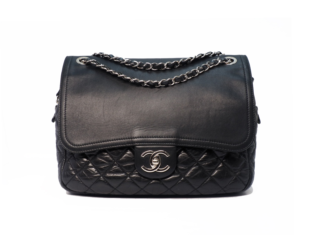 Chanel 15516040 Black Calf Quilted Jumbo Zip Flap Shoulder/ Cross Body Bag