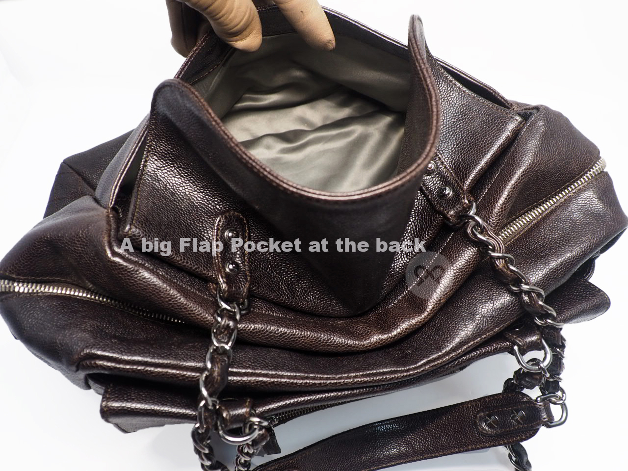 Chanel 11411457 Brown Aged Calfskin Pocket in the City Dark Boston Shoulder Bag - Image 14