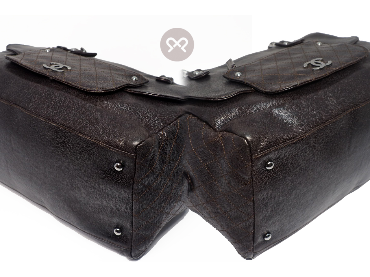 Chanel 11411457 Brown Aged Calfskin Pocket in the City Dark Boston Shoulder Bag - Image 6