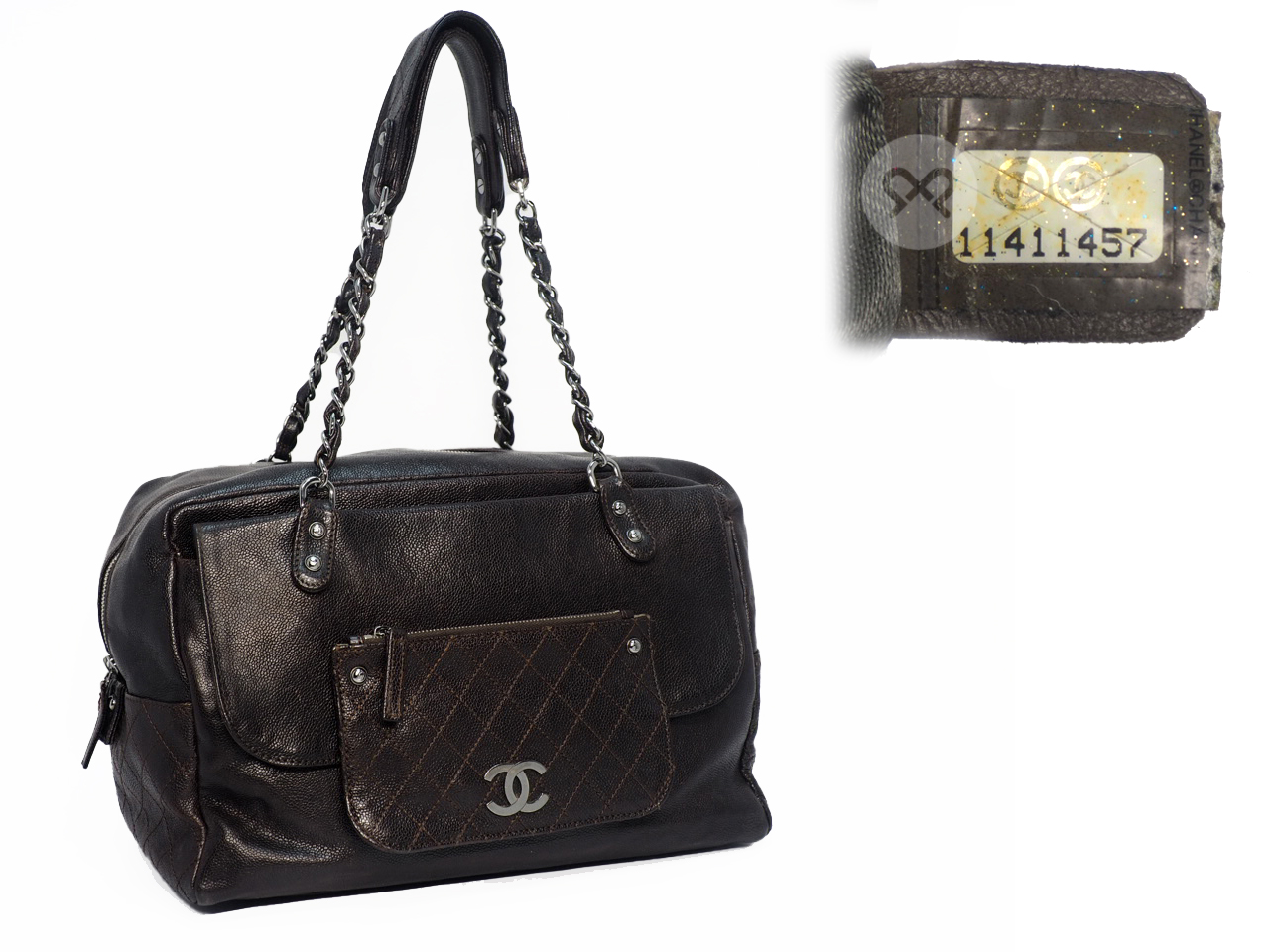 Chanel 11411457 Brown Aged Calfskin Pocket in the City Dark Boston Shoulder Bag - Image 2