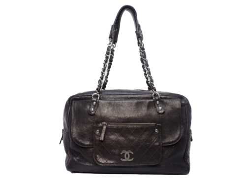 Chanel 11411457 Brown Aged Calfskin Pocket in the City Dark Boston Shoulder Bag