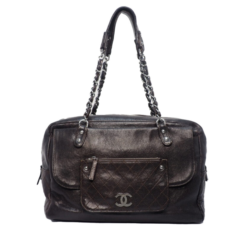Chanel 11411457 Brown Aged Calfskin Pocket in the City Dark Boston Shoulder Bag