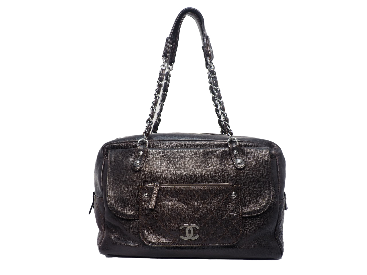 Chanel 11411457 Brown Aged Calfskin Pocket in the City Dark Boston Shoulder Bag