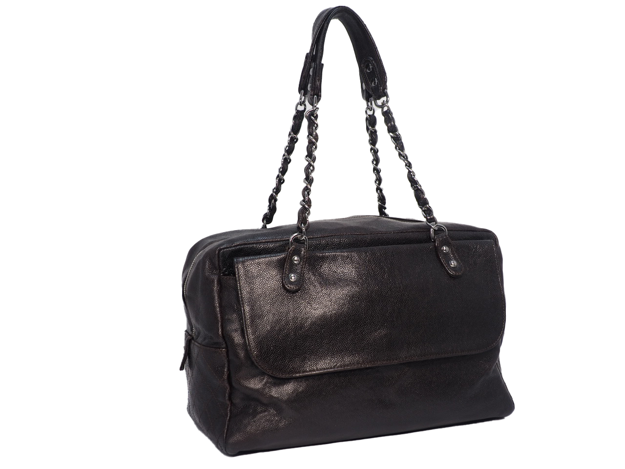 Chanel 11411457 Brown Aged Calfskin Pocket in the City Dark Boston Shoulder Bag - Image 4