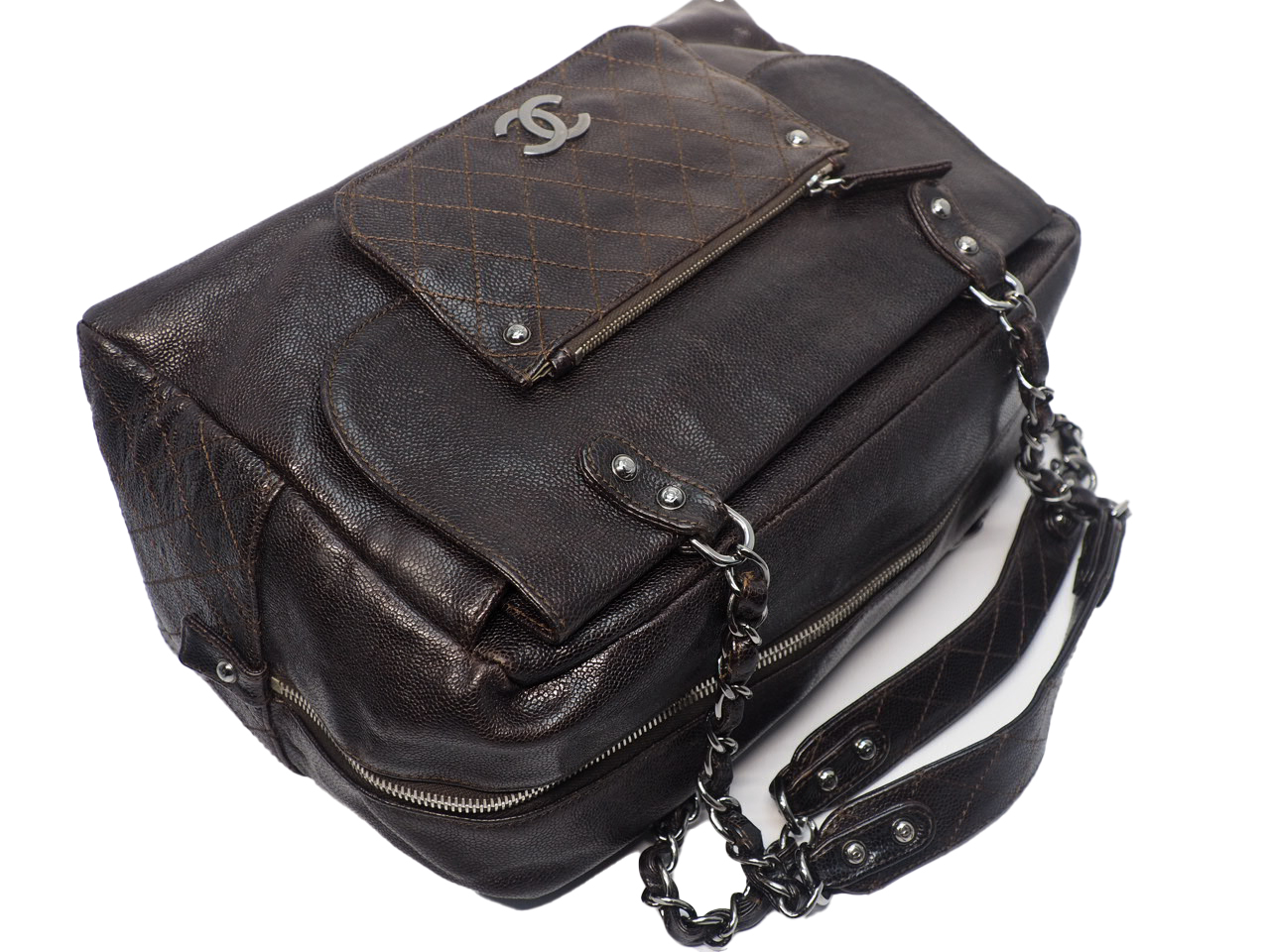 Chanel 11411457 Brown Aged Calfskin Pocket in the City Dark Boston Shoulder Bag - Image 8