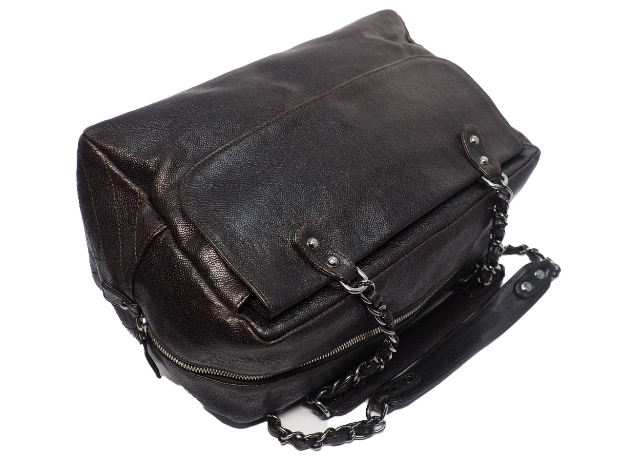 Chanel 11411457 Brown Aged Calfskin Pocket in the City Dark Boston Shoulder Bag - Image 9