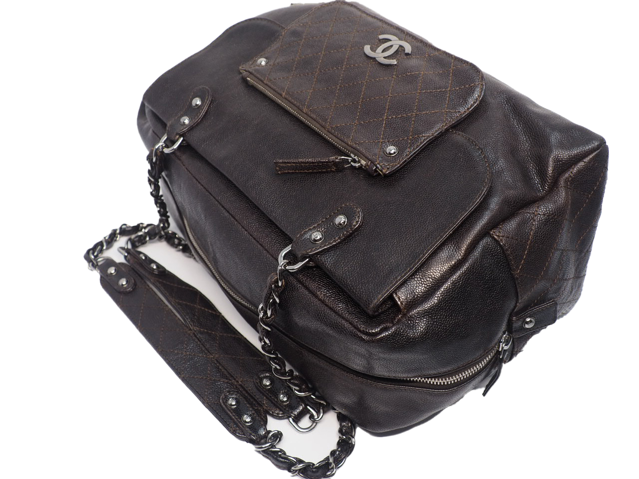 Chanel 11411457 Brown Aged Calfskin Pocket in the City Dark Boston Shoulder Bag - Image 11