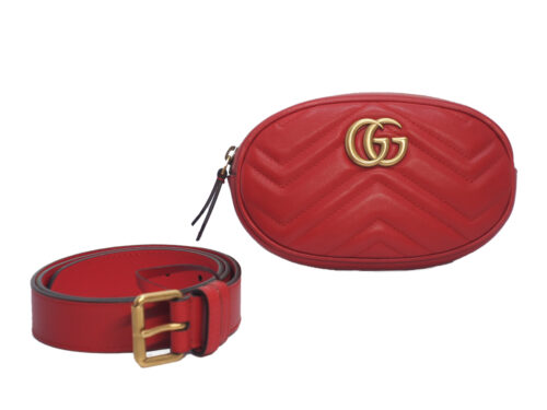 Gucci 476434 Red Matelasse Leather GG Marmont Belt Bag/ Waist Pouch- Size: 85cm/ 34"