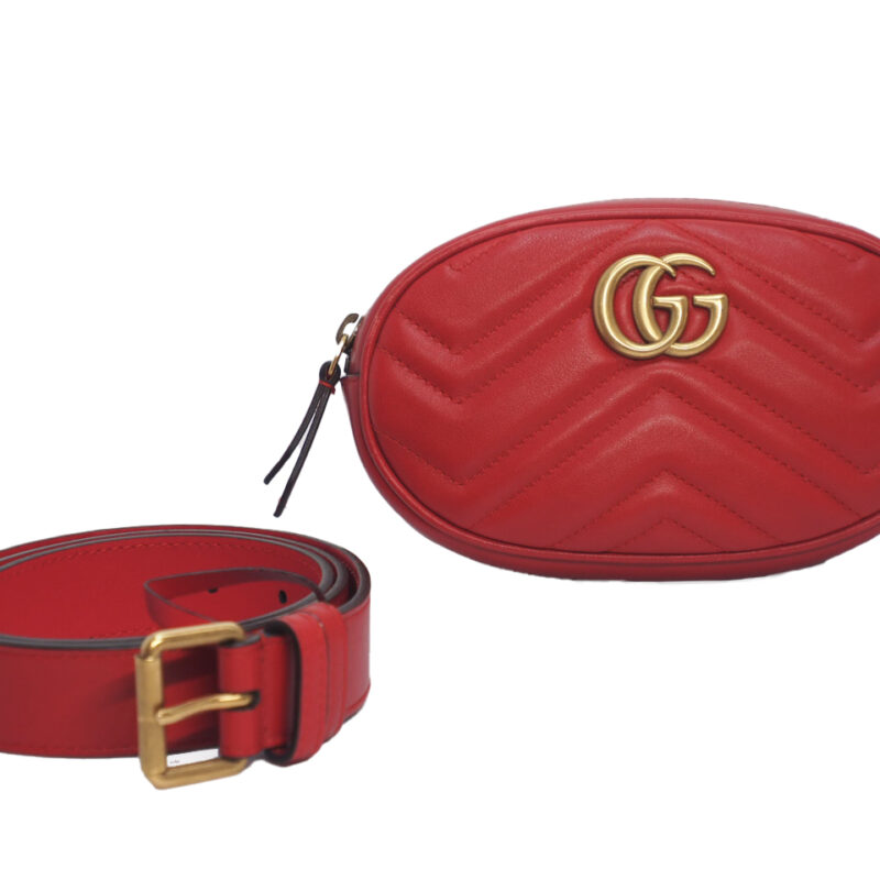 Gucci 476434 Red Matelasse Leather GG Marmont Belt Bag/ Waist Pouch