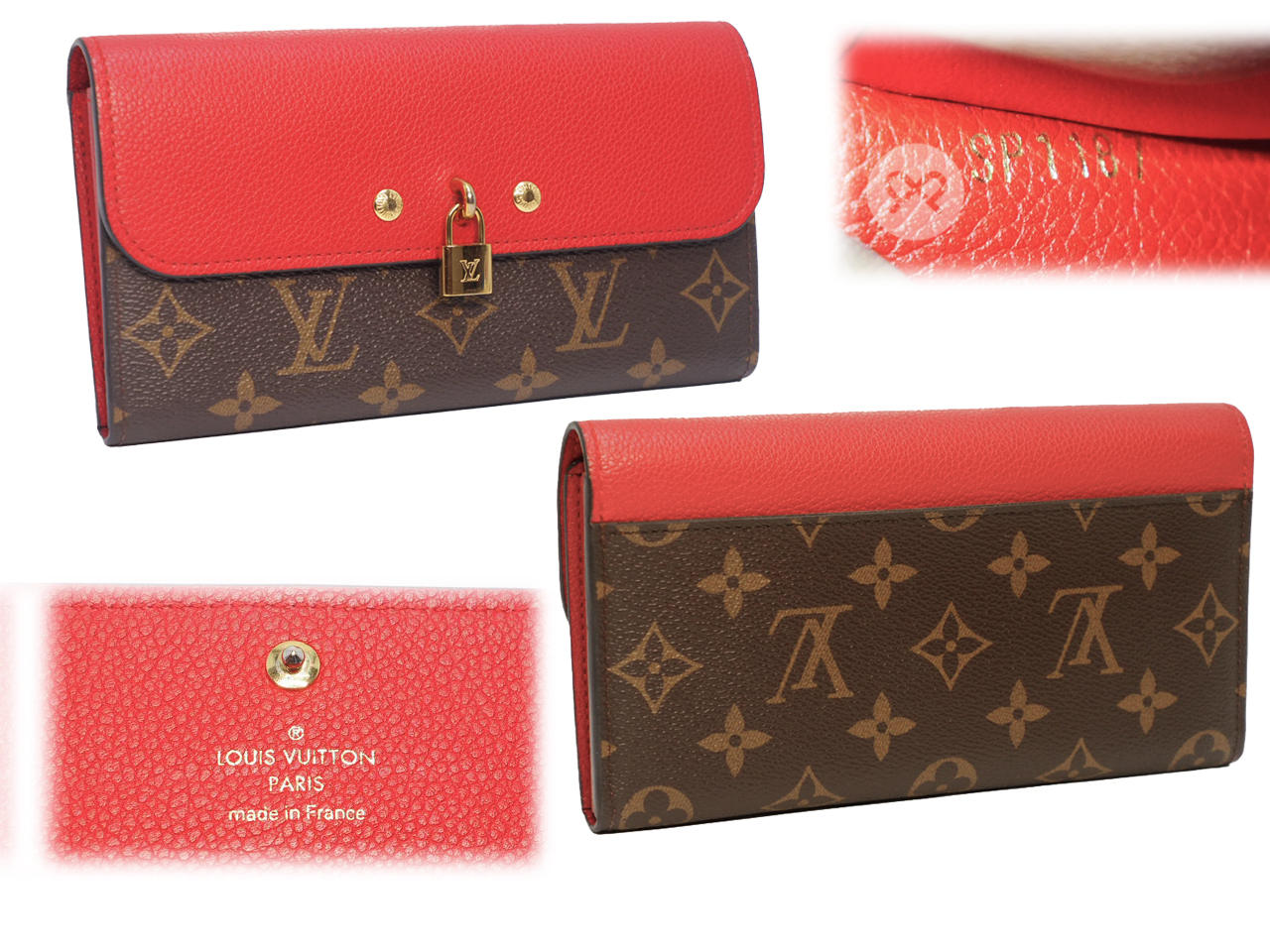 Louis Vuitton M61836 Monogram Canvas/ Red Calf Venus Wallet with LV Lock (SP1187) - Image 3