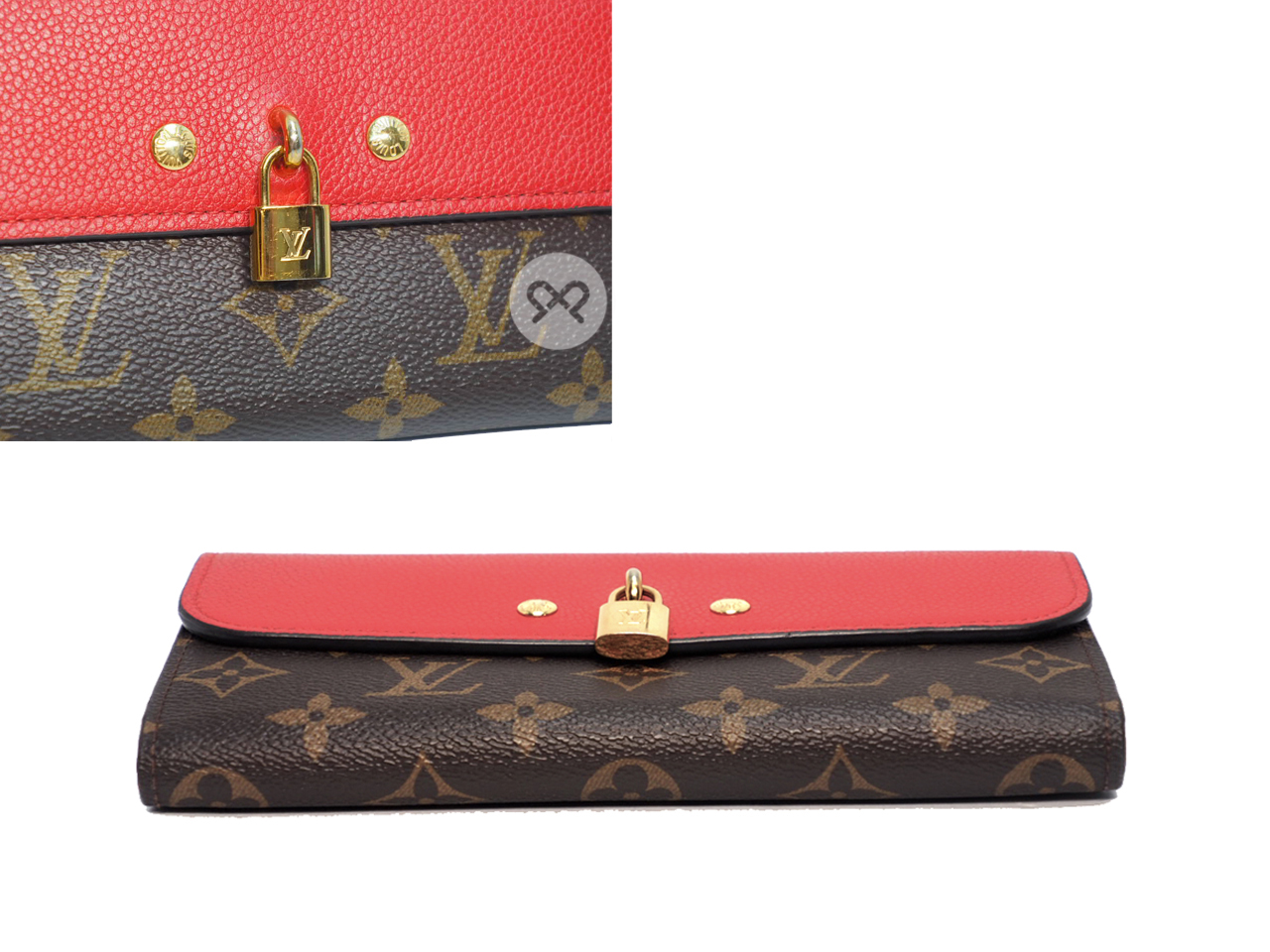 Louis Vuitton M61836 Monogram Canvas/ Red Calf Venus Wallet with LV Lock (SP1187) - Image 4