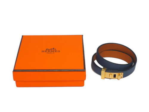 Hermes Dark Blue Swift Mini Dog Double Tour Bracelet   (X FS 011)