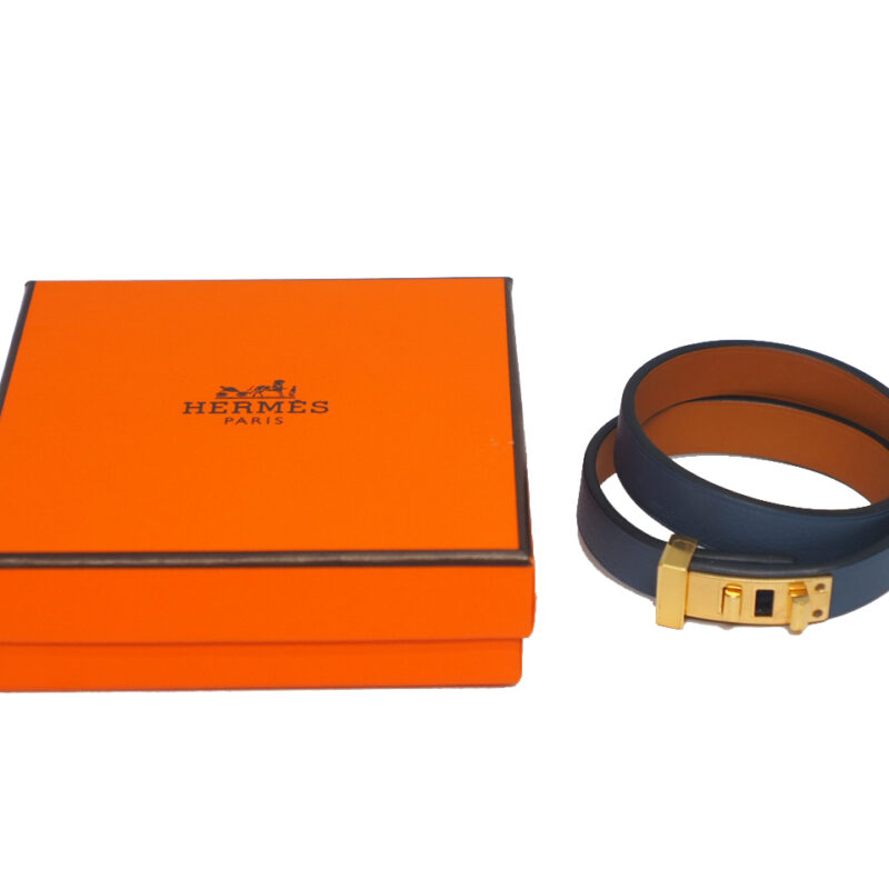 Hermes Dark Blue Swift Mini Dog Double Tour Bracelet   (X FS 011)