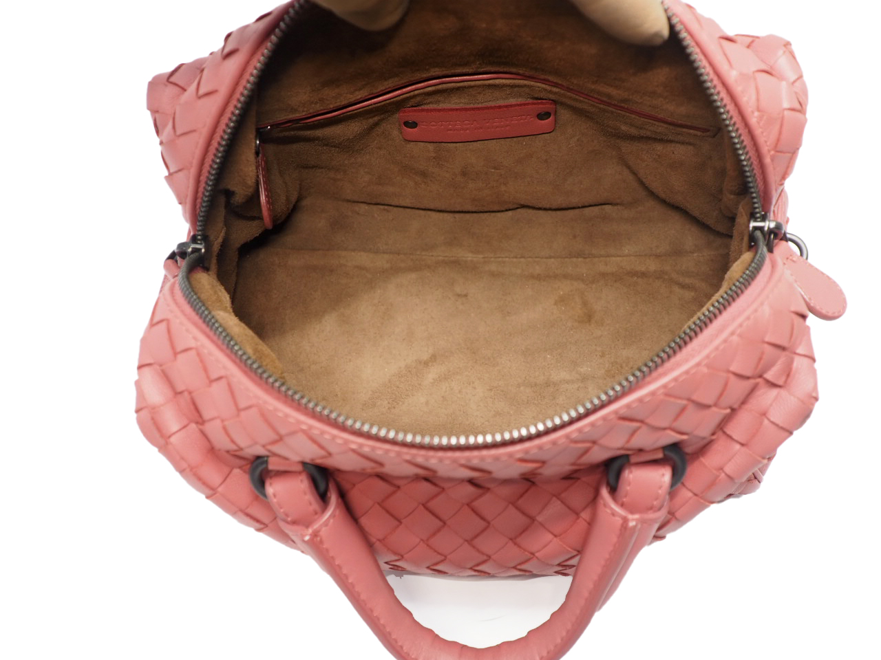 Bottega Veneta 428051 Antique Rose/ Pink Convertible 2-Way Intrecciato Mini Boston Bag with Strap - Image 10