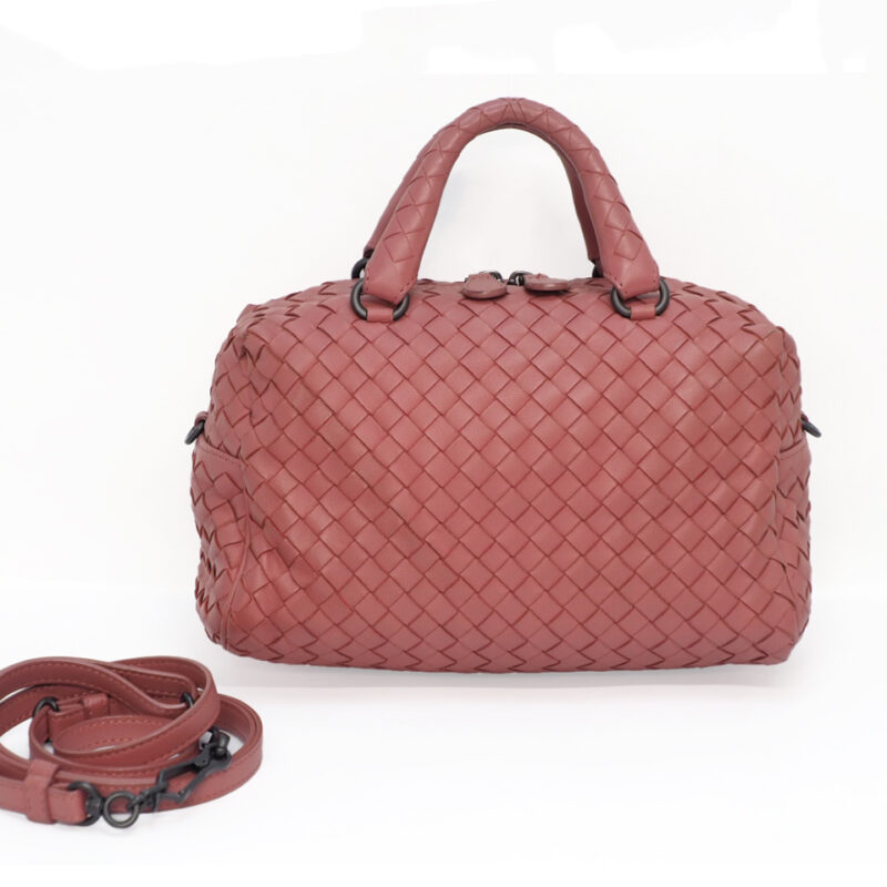 Bottega Veneta 428051 Antique Rose/ Pink Convertible 2-Way Intrecciato Mini Boston Bag with Strap