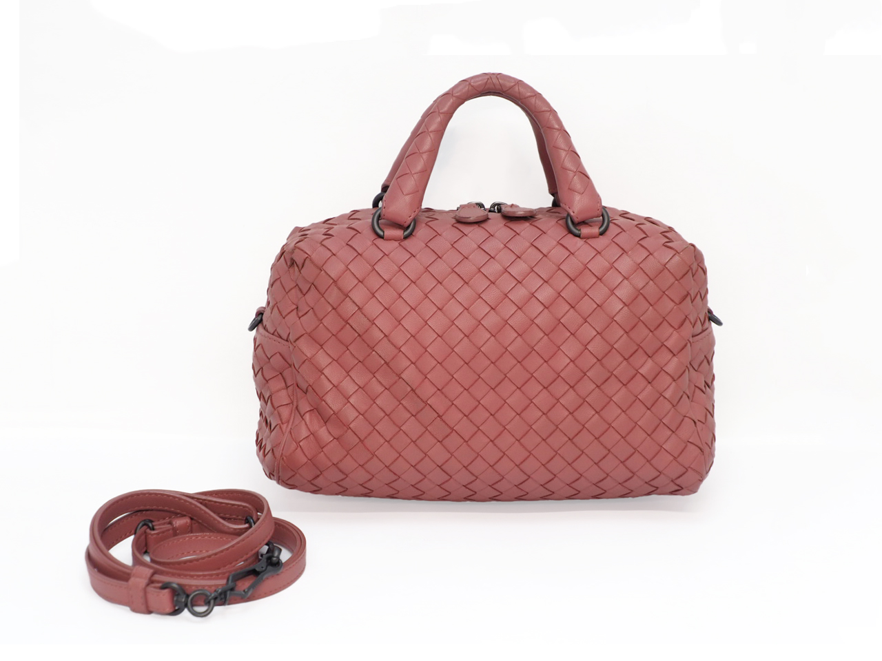 Bottega Veneta 428051 Antique Rose/ Pink Convertible 2-Way Intrecciato Mini Boston Bag with Strap