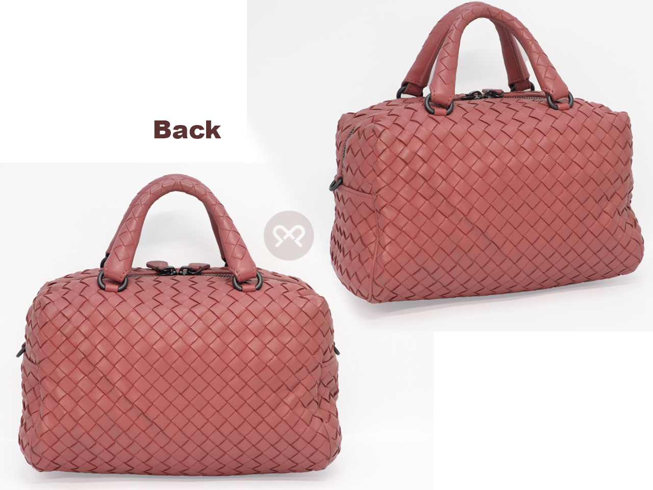 Bottega Veneta 428051 Antique Rose/ Pink Convertible 2-Way Intrecciato Mini Boston Bag with Strap - Image 3