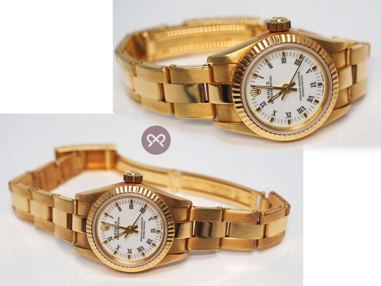 Rolex 67198 Oyster Perpetual 18K Solid Gold Lady 26mm Roman Digit/ White Dial Watch - Image 3
