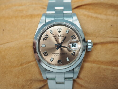 Rolex 79160 Lady's Oyster Perpertual Datejust 26mm Salmon Pink/ Rose Arabic Dial Stainless Steel Automatic Watch