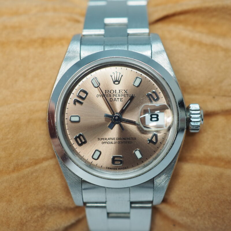 Rolex 79160 Lady's Oyster Perpertual Datejust 26mm Salmon Pink/ Rose Arabic Dial Stainless Steel Automatic Watch