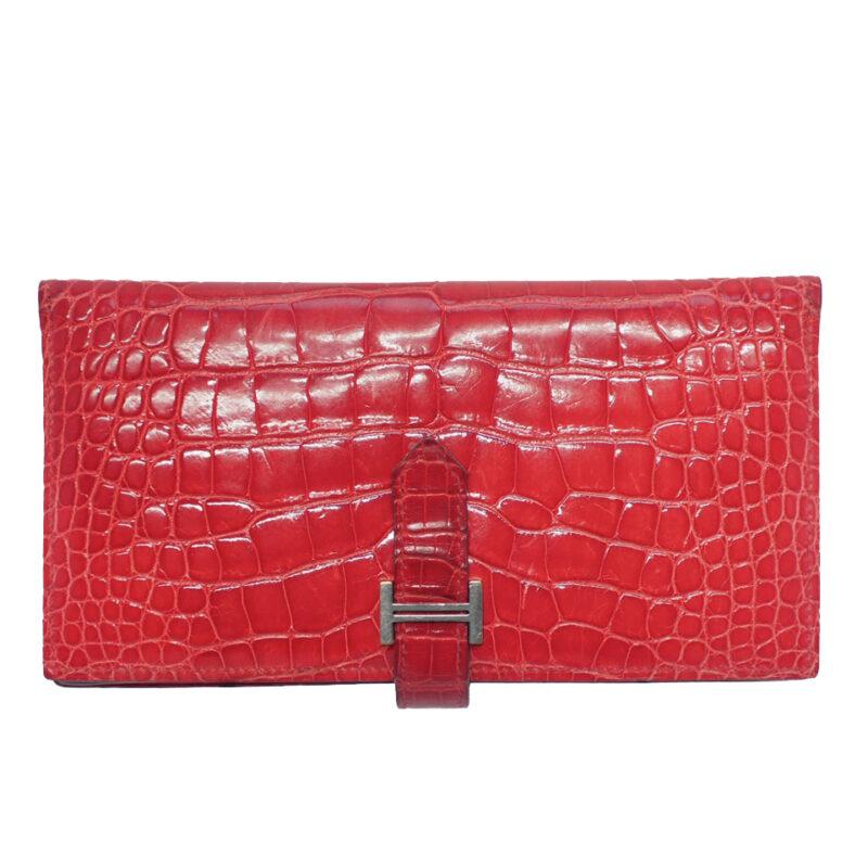 Hermes Bearn Wallet Bouganvillier H Shiny Alligator Leather N Stamp