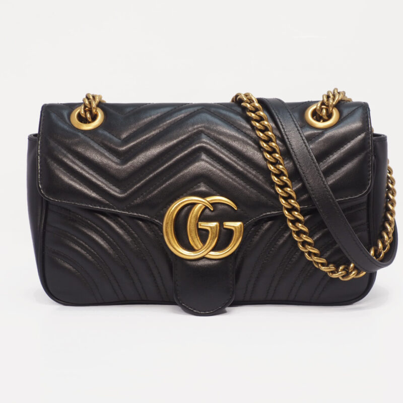 Gucci 443497 Black Leather GG Marmont Small Matelassé bag