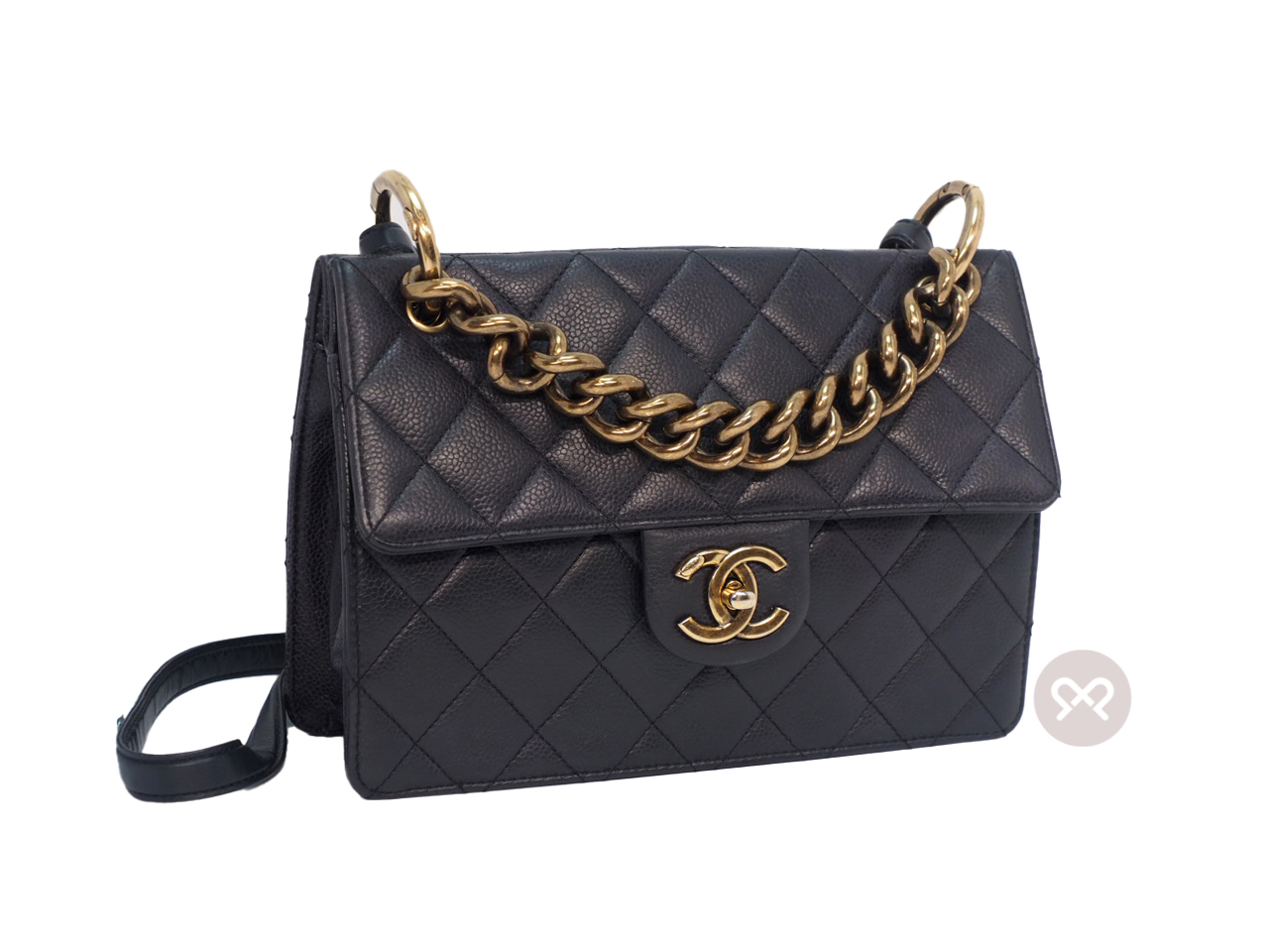 Season Collection ! Chanel 18685887 Dark Grey Caviar Chunky Chain Flap Bag in Brass Gold Hardware - Image 2