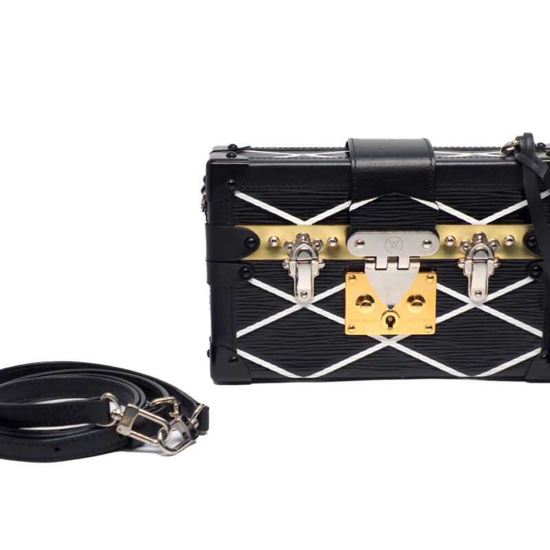 Limited Edition ! Louis Vuitton M42366 Gold/Silver Petite-Malle Epi Leather Black Malletage Clutch/ Crossbody (PL4134)