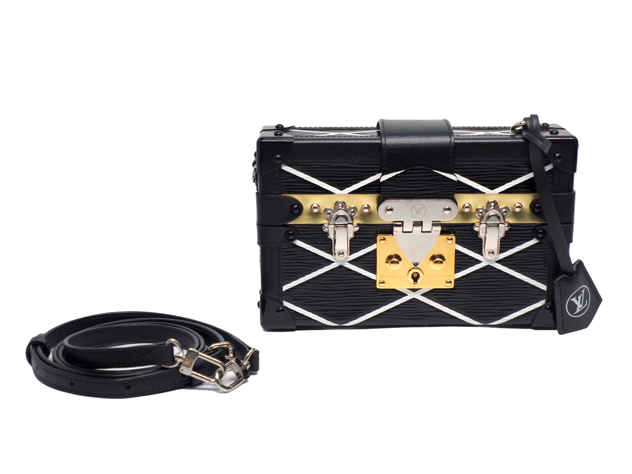 Limited Edition ! Louis Vuitton M42366 Gold/Silver Petite-Malle Epi Leather Black Malletage Clutch/ Crossbody (PL4134)