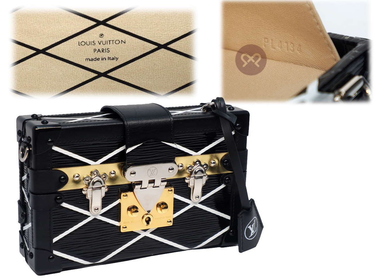 Limited Edition ! Louis Vuitton M42366 Gold/Silver Petite-Malle Epi Leather Black Malletage Clutch/ Crossbody (PL4134) - Image 2