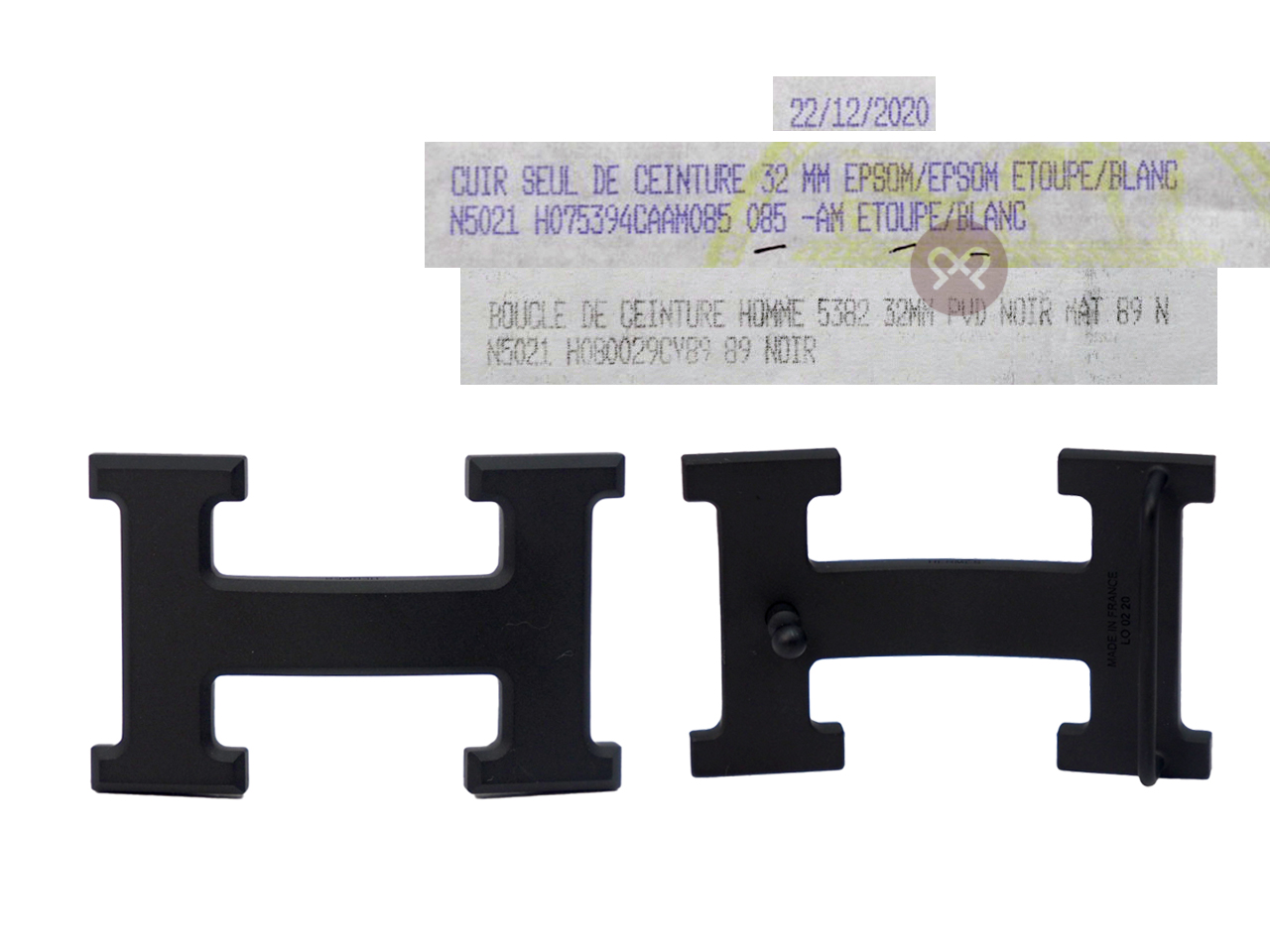 Hermes 32mm Mat Black H Buckle with Etoupe/ White Reversible Belt 85cm - Image 3