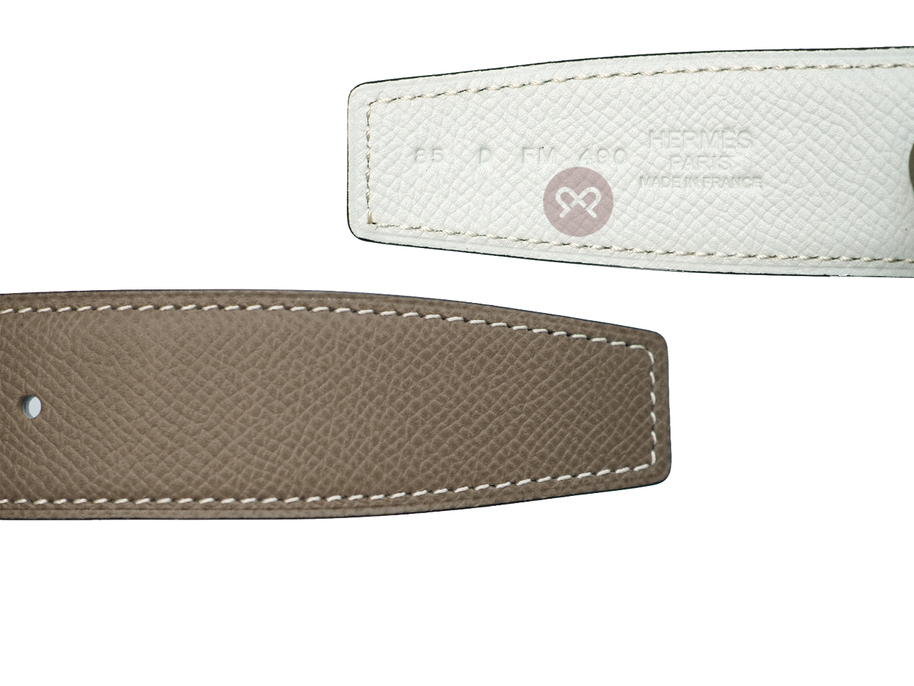Hermes 32mm Mat Black H Buckle with Etoupe/ White Reversible Belt 85cm - Image 5