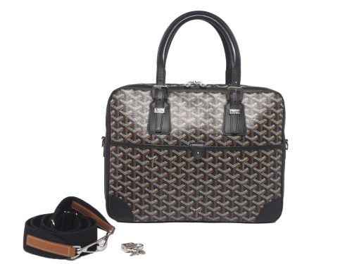 GOYARD Ambassador PM Black Calf/ Black Multi Coated Canvas Leather Business Bag