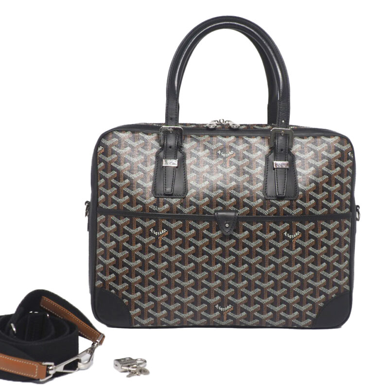GOYARD Ambassador PM Black Calf/ Black Multi Coated Canvas Leather Business Bag