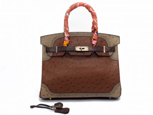 BRAND NEW ! Hermes Birkin 30 Ghillies Marron Fonce/ Etrusque/ Mousse Autruche/ Terre Cuite Ostrich Permabrass Hardware