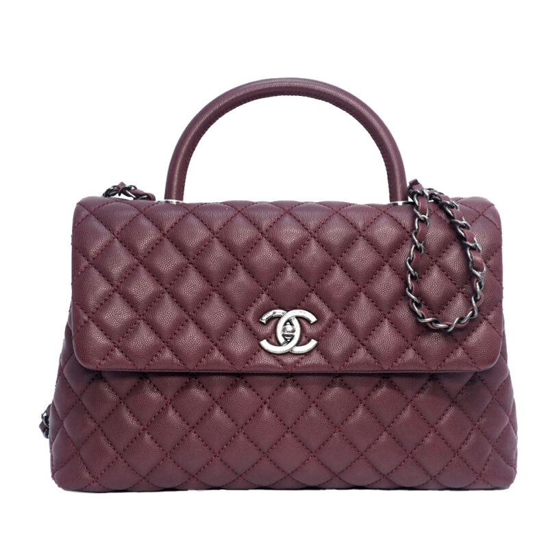 Brand New ! Chanel 22316967 Red/ Burgundy Coco Handle Large Caviar Calfskin Flap Bag