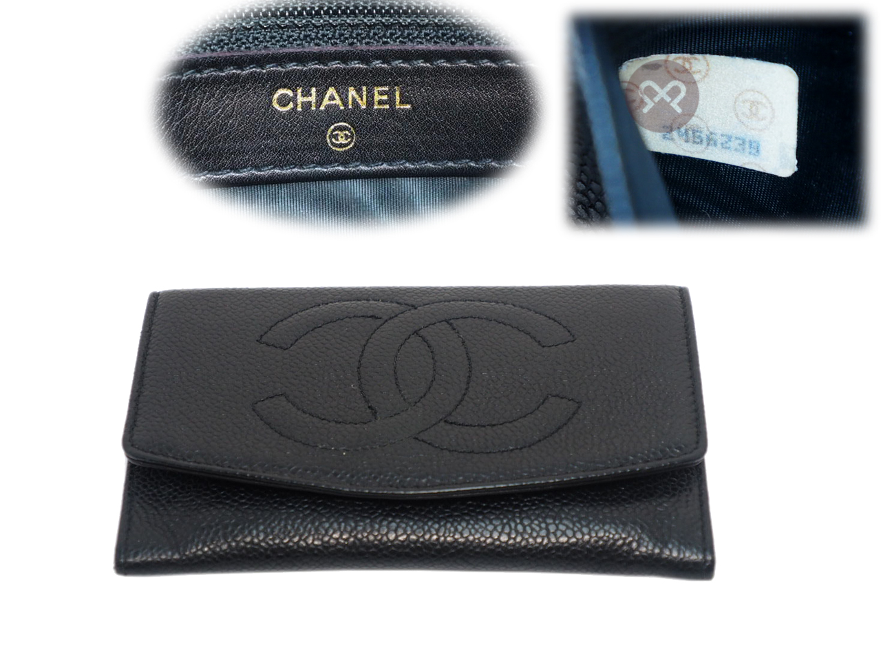Chanel 2456239 Vintage Black Caviar Leather Coin/ Card/ Wallet/ Clutch - Image 2