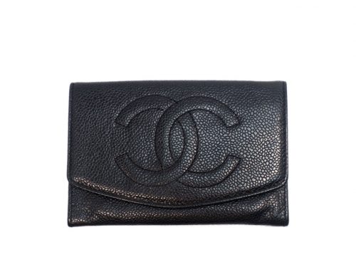 Chanel 2456239 Vintage Black Caviar Leather Coin/ Card/ Wallet/ Clutch