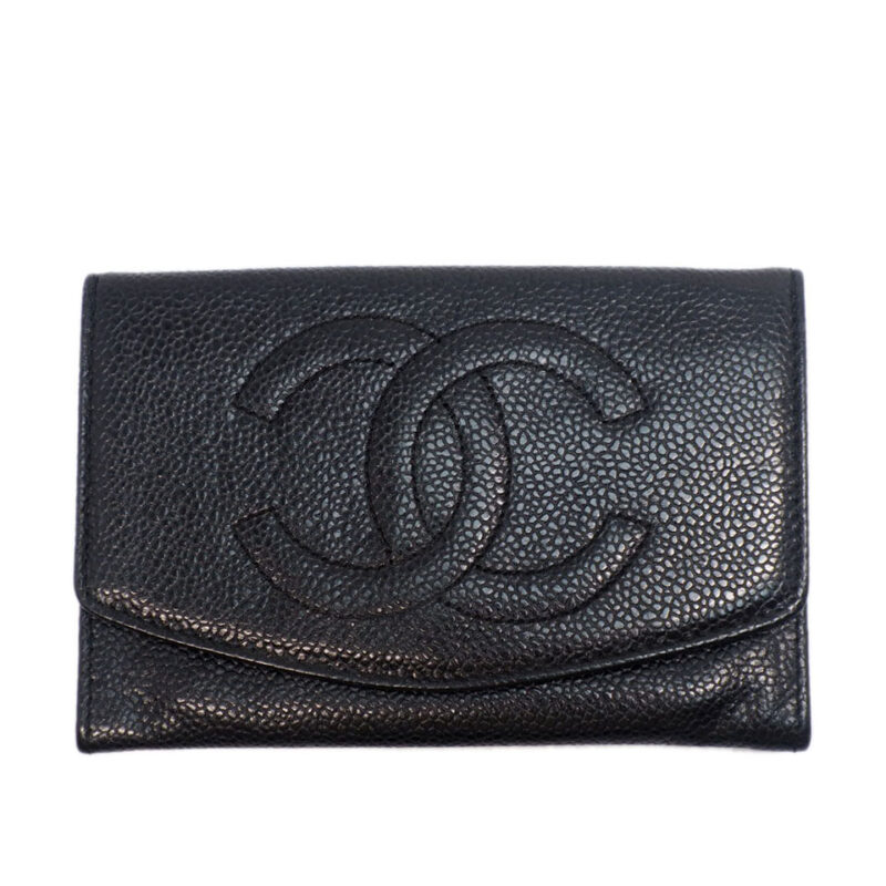 Chanel 2456239 Vintage Black Caviar Leather Coin/ Card/ Wallet/ Clutch