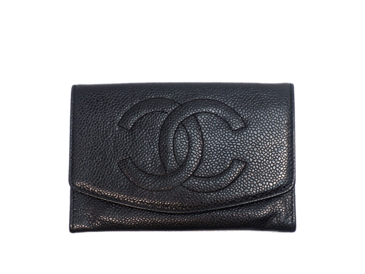 Chanel 2456239 Vintage Black Caviar Leather Coin/ Card/ Wallet/ Clutch