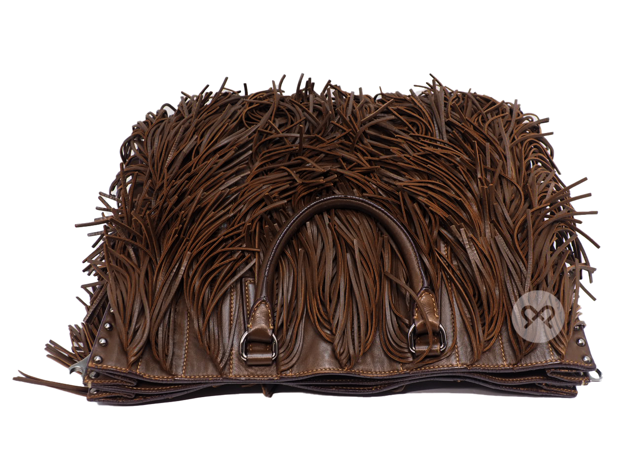 Prada Noce BN1509 Brown Fringed Leather Large Tote Bag with Strap - Image 4
