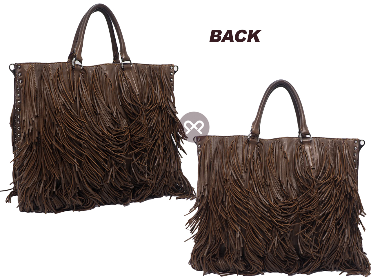 Prada Noce BN1509 Brown Fringed Leather Large Tote Bag with Strap - Image 3