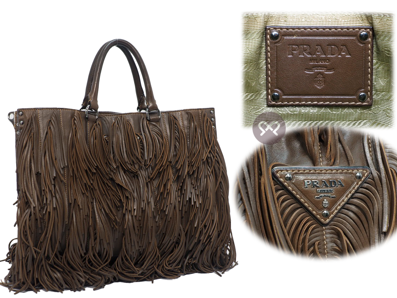 Prada Noce BN1509 Brown Fringed Leather Large Tote Bag with Strap - Image 2