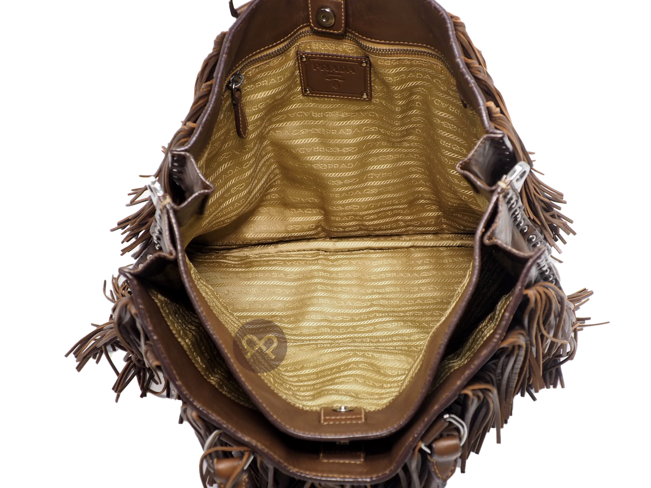Prada Noce BN1509 Brown Fringed Leather Large Tote Bag with Strap - Image 7